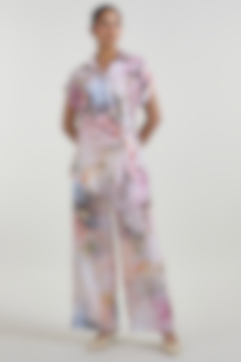 White Linen Blend Olivia Printed Co-Ord Set by Sobariko at Pernia's Pop Up Shop