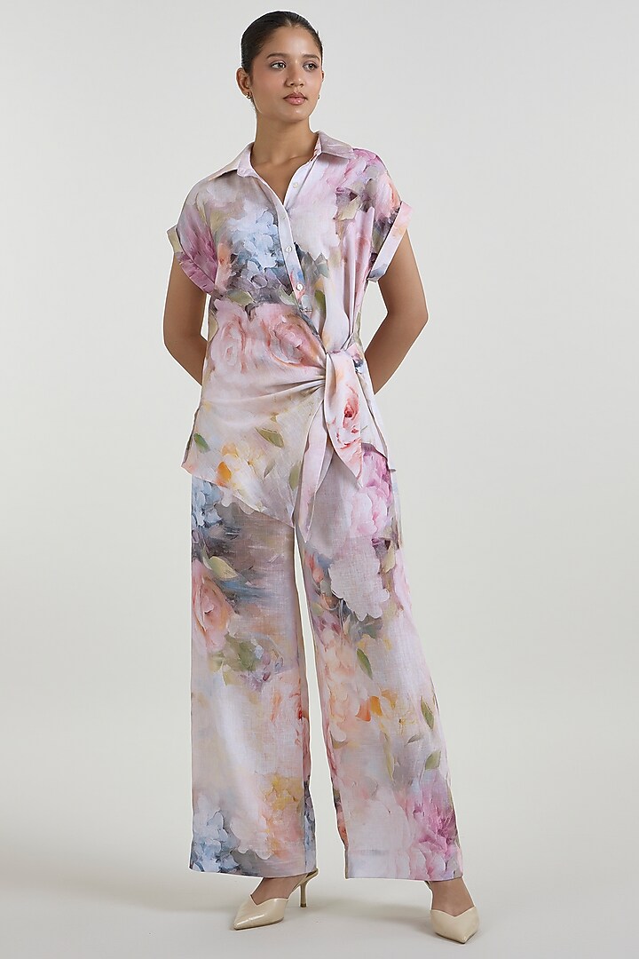 White Linen Blend Olivia Printed Co-Ord Set by Sobariko at Pernia's Pop Up Shop