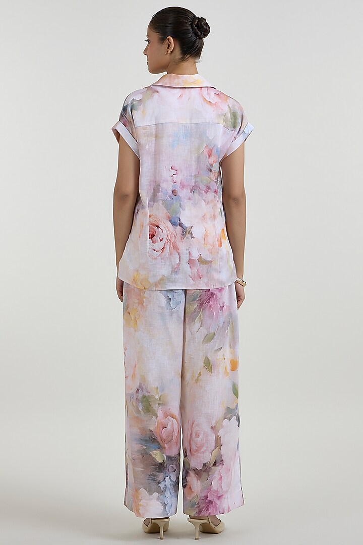 White Linen Blend Olivia Printed Co-Ord Set by Sobariko at Pernia's Pop Up Shop