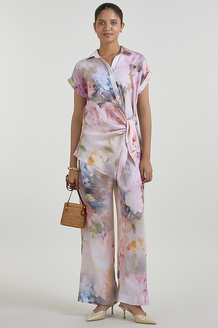 White Linen Blend Olivia Printed Co-Ord Set by Sobariko at Pernia's Pop Up Shop