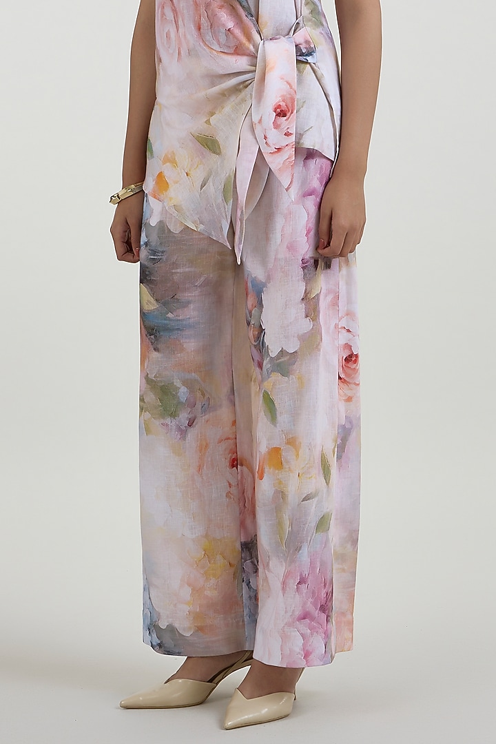 White Linen Blend Olivia Printed Co-Ord Set by Sobariko at Pernia's Pop Up Shop