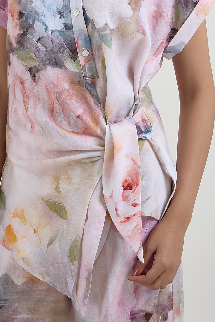White Linen Blend Olivia Printed Co-Ord Set by Sobariko at Pernia's Pop Up Shop