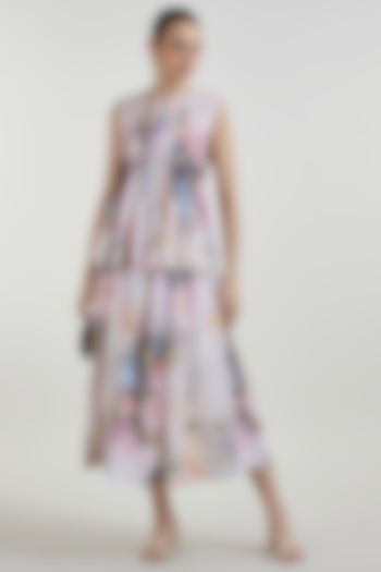 White Linen Blend Olivia Printed Skirt Set by Sobariko at Pernia's Pop Up Shop