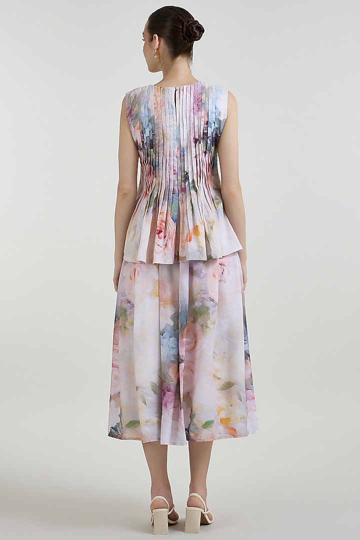 White Linen Blend Olivia Printed Skirt Set by Sobariko at Pernia's Pop Up Shop