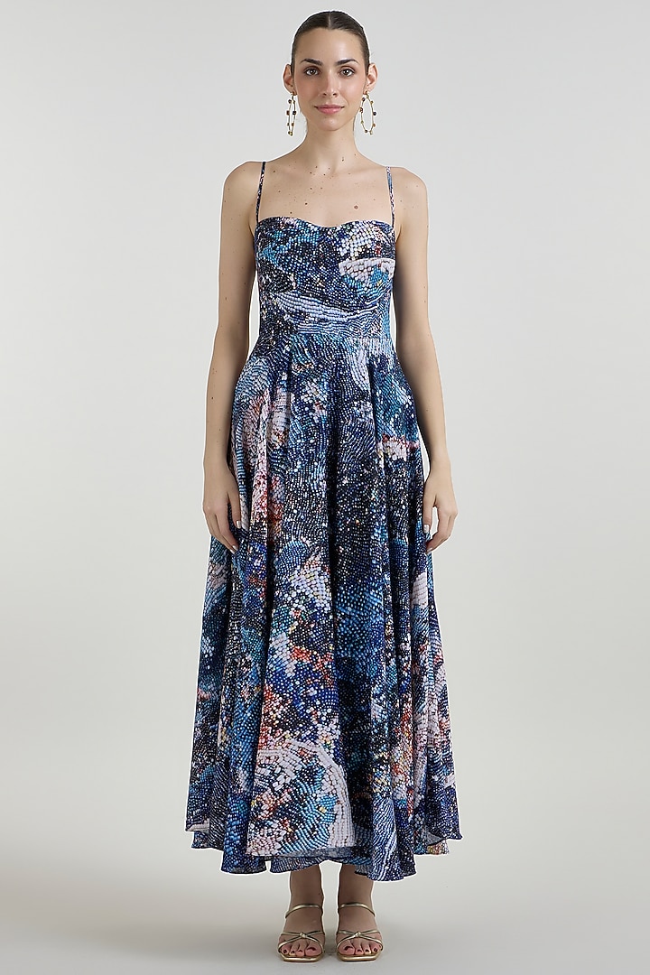 Multi-Colored Linen Blend Mosaic Printed Strappy Vacation Dress by Sobariko at Pernia's Pop Up Shop