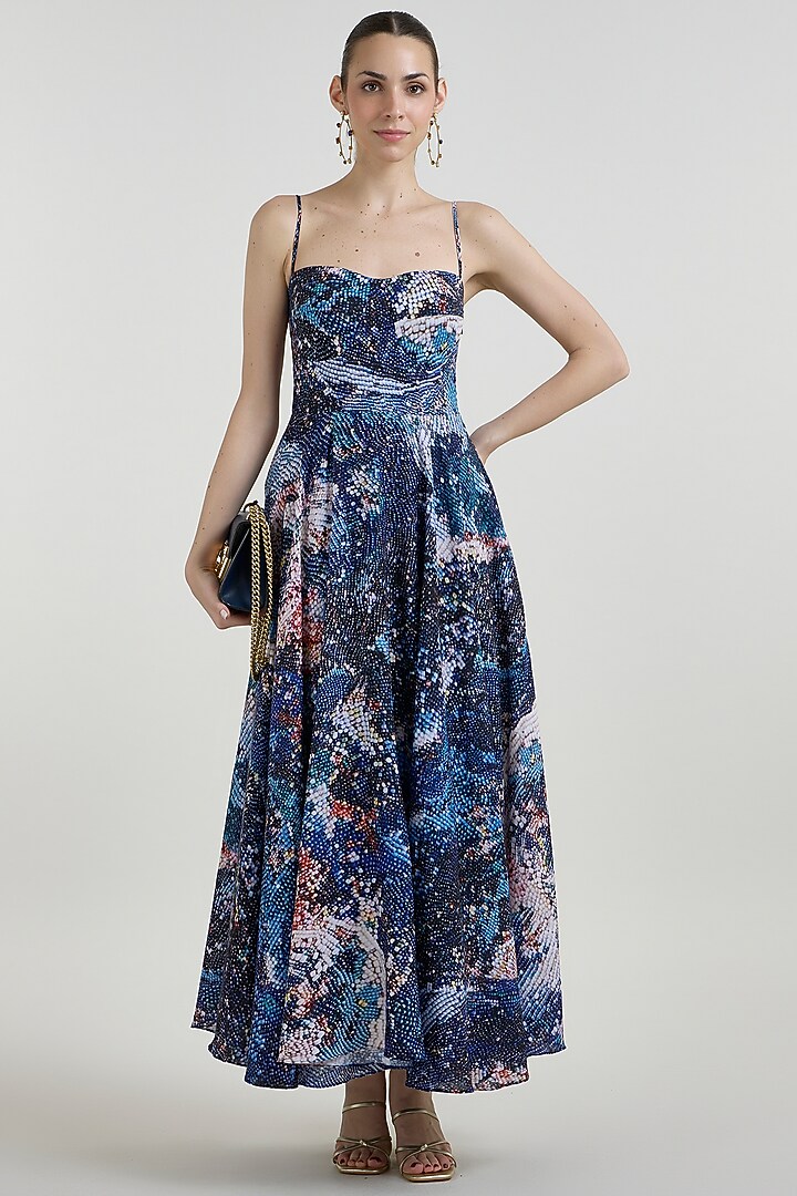 Multi-Colored Linen Blend Mosaic Printed Strappy Vacation Dress by Sobariko at Pernia's Pop Up Shop