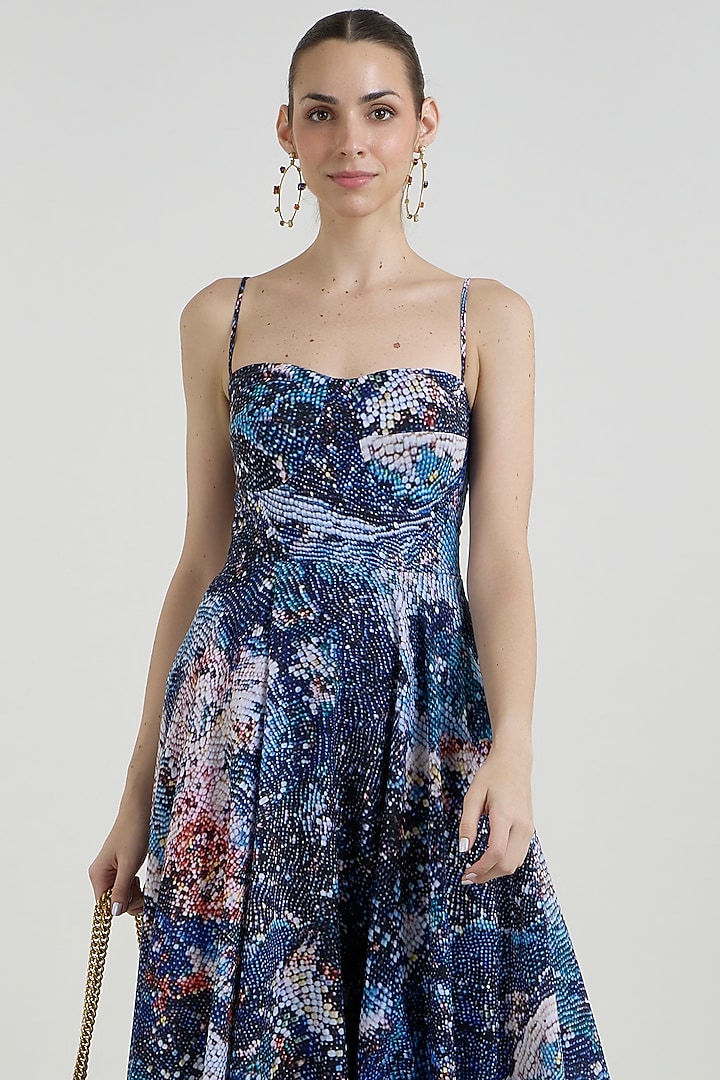 Multi-Colored Linen Blend Mosaic Printed Strappy Vacation Dress by Sobariko at Pernia's Pop Up Shop
