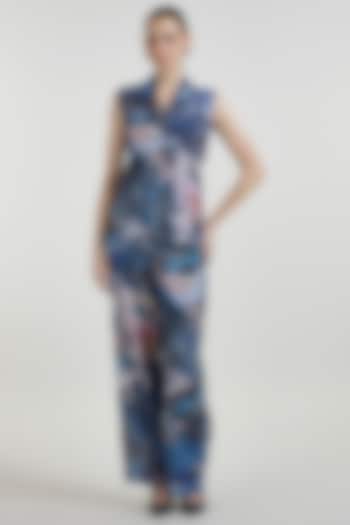 Multi-Colored Linen Blend Mosaic Printed Wrap Jacket Set by Sobariko at Pernia's Pop Up Shop