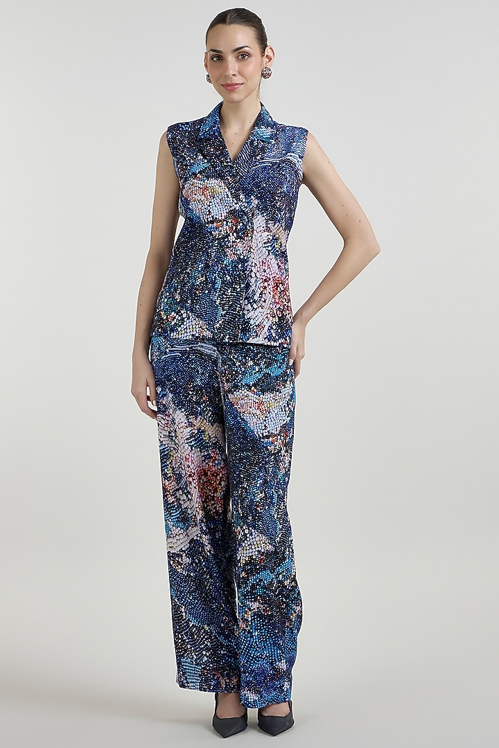 Multi-Colored Linen Blend Mosaic Printed Wrap Jacket Set by Sobariko at Pernia's Pop Up Shop