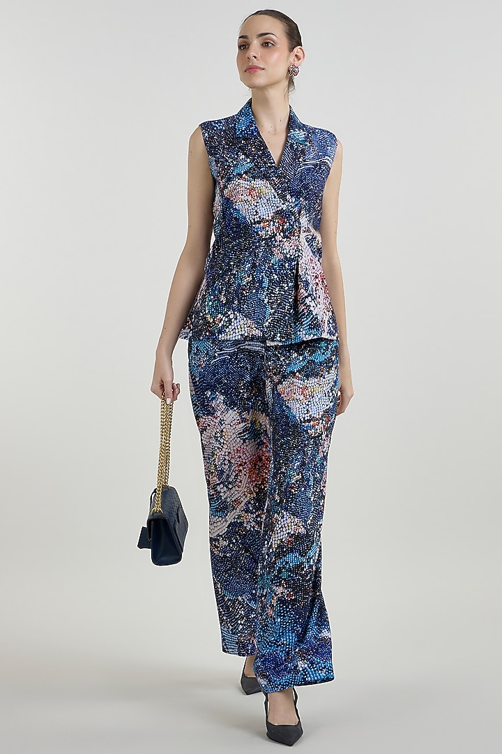 Multi-Colored Linen Blend Mosaic Printed Wrap Jacket Set by Sobariko at Pernia's Pop Up Shop