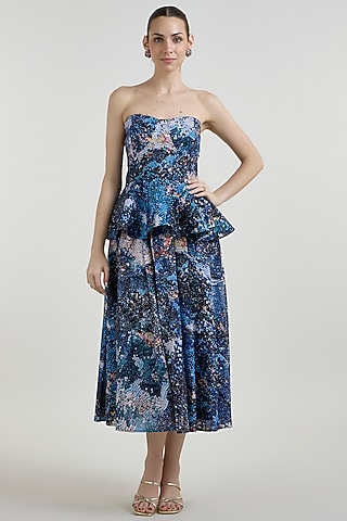 Multi-Colored Linen Blend Mosaic Printed Skirt Set by Sobariko
