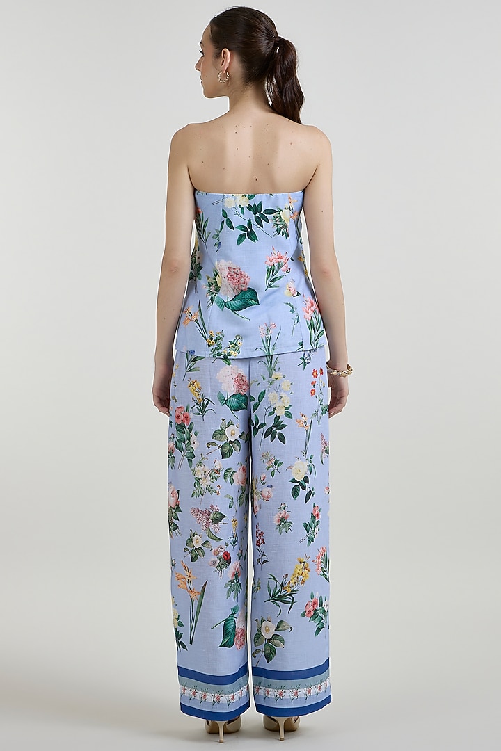 Blue Linen Blend Floral Co-Ord Set by Sobariko at Pernia's Pop Up Shop