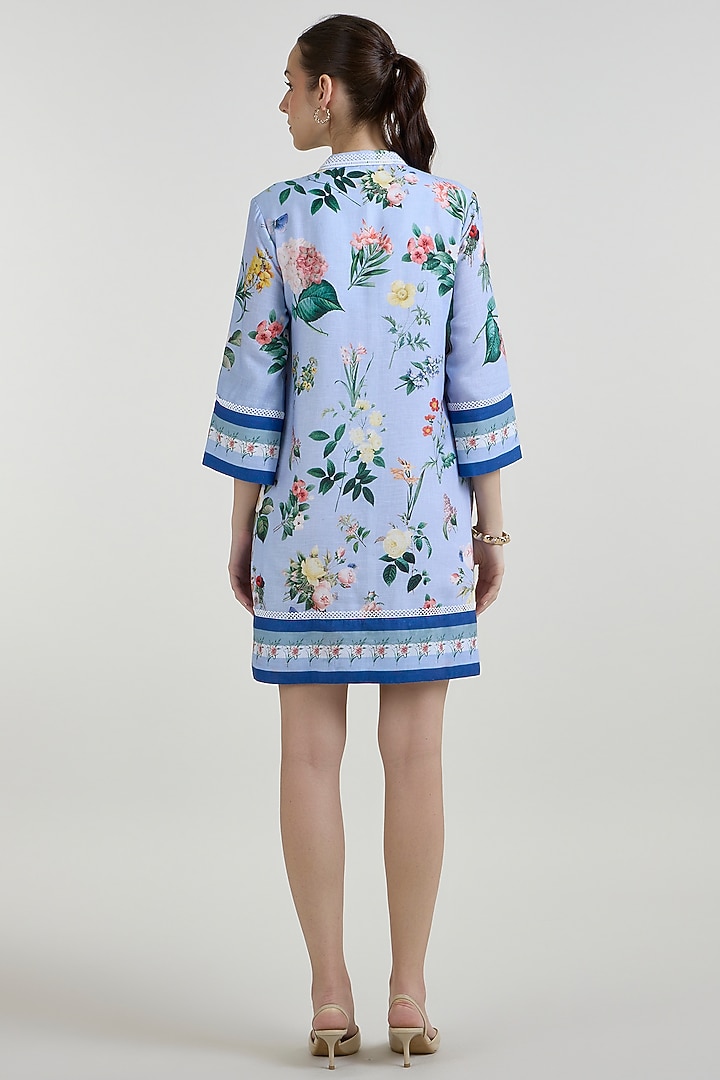 Blue Linen Blend Floral Printed Shift Summer Dress by Sobariko at Pernia's Pop Up Shop