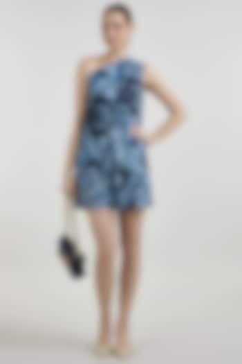 Blue Linen Blend Marble Printed Co-Ord Set by Sobariko at Pernia's Pop Up Shop