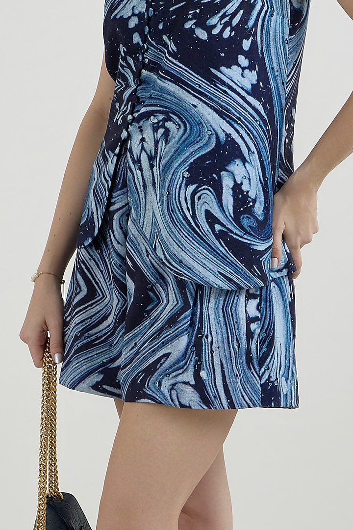 Blue Linen Blend Marble Printed Co-Ord Set by Sobariko at Pernia's Pop Up Shop