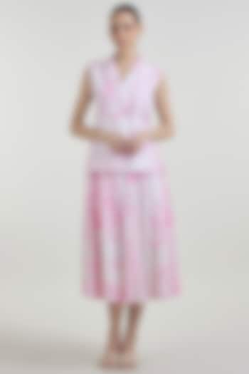 Pink & Ivory Linen Blend Toile Printed Skirt Set by Sobariko at Pernia's Pop Up Shop