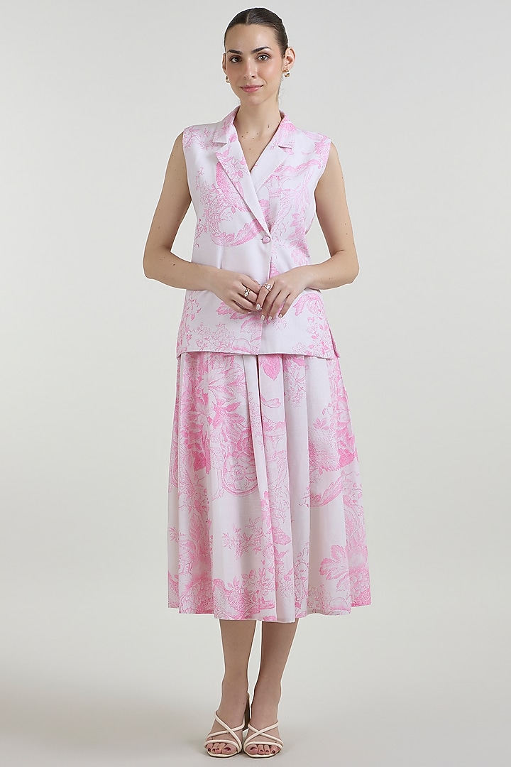 Pink & Ivory Linen Blend Toile Printed Skirt Set by Sobariko at Pernia's Pop Up Shop