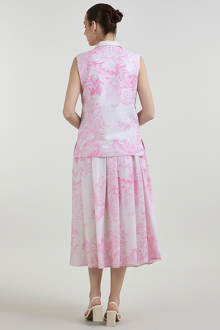 Pink & Ivory Linen Blend Toile Printed Skirt Set by Sobariko at Pernia's Pop Up Shop
