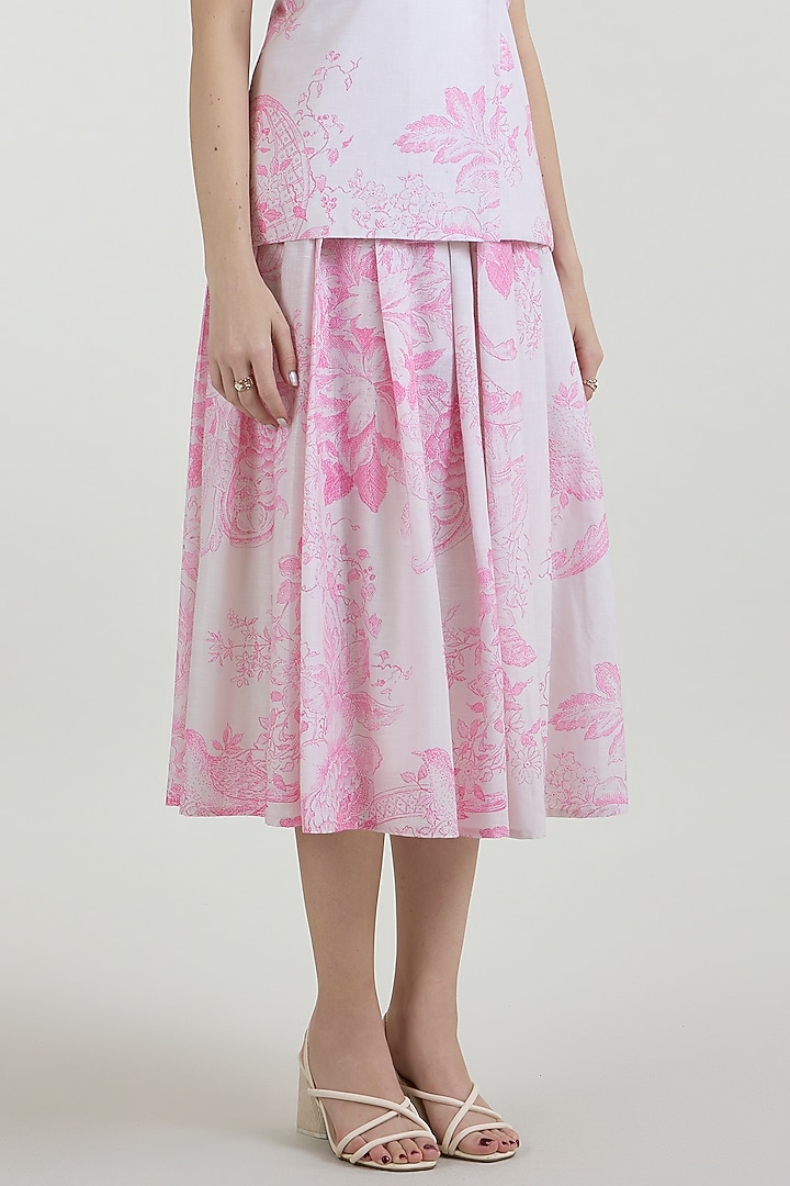 Pink & Ivory Linen Blend Toile Printed Skirt Set by Sobariko at Pernia's Pop Up Shop