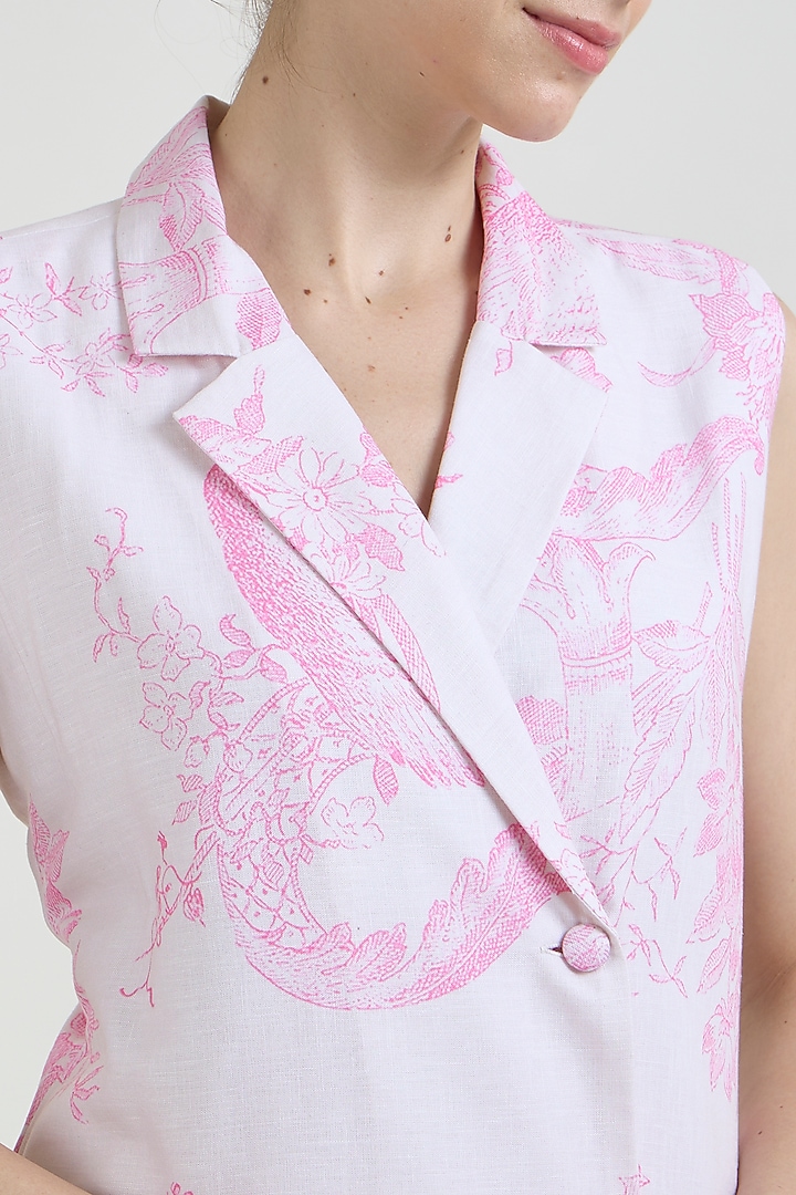 Pink & Ivory Linen Blend Toile Printed Skirt Set by Sobariko at Pernia's Pop Up Shop
