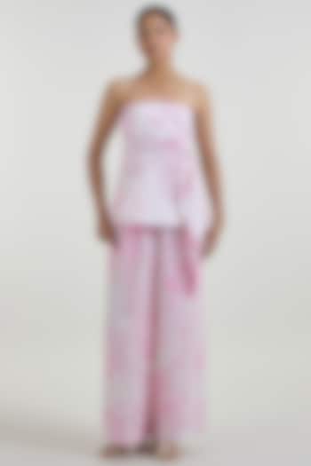 Pink & Ivory Linen Blend Toile Printed Pant Set by Sobariko at Pernia's Pop Up Shop