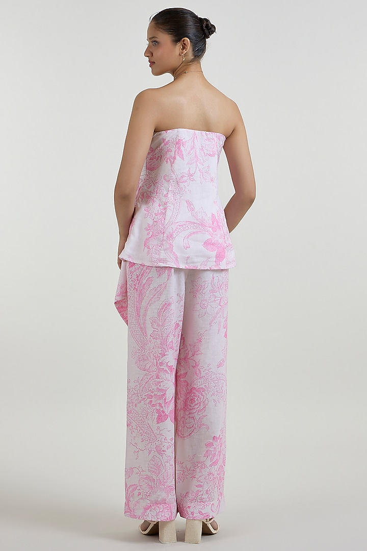 Pink & Ivory Linen Blend Toile Printed Pant Set by Sobariko at Pernia's Pop Up Shop