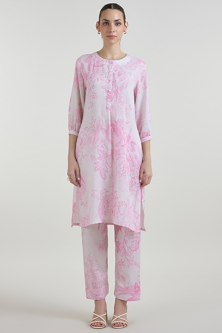 Pink & Ivory Linen Blend Toile Printed Co-Ord Set by Sobariko at Pernia's Pop Up Shop