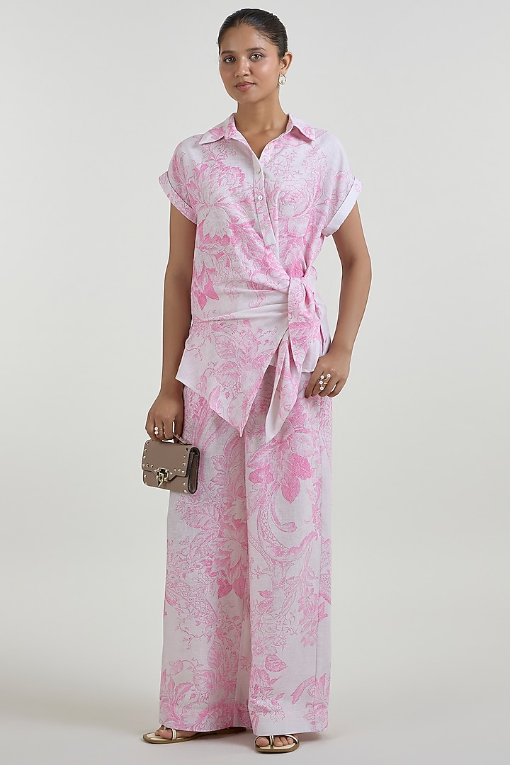 Pink & Ivory Linen Blend Toile Printed Co-Ord Set by Sobariko at Pernia's Pop Up Shop