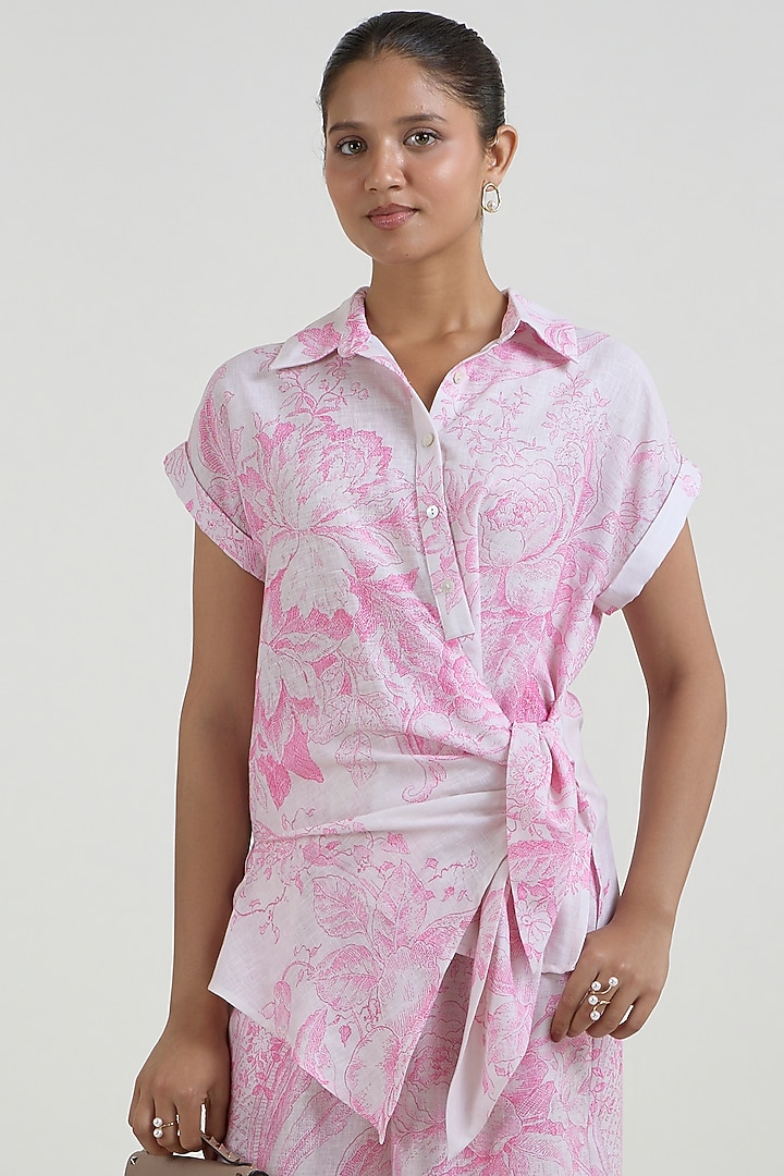 Pink & Ivory Linen Blend Toile Printed Co-Ord Set by Sobariko at Pernia's Pop Up Shop