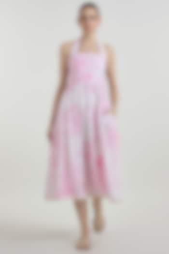 Pink & Ivory Linen Blend Toile Printed Halter Summer Dress by Sobariko at Pernia's Pop Up Shop