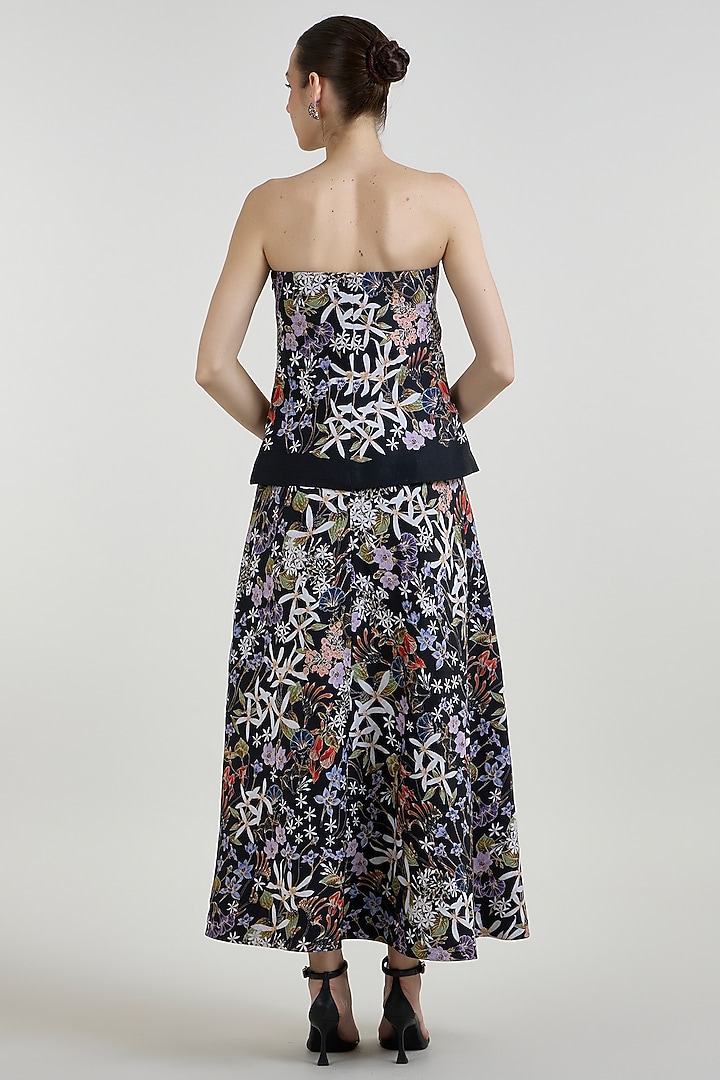 Black Linen Blend Printed Strapless Layered Vacation Dress by Sobariko at Pernia's Pop Up Shop
