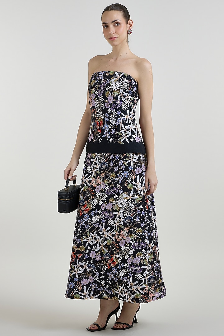 Black Linen Blend Printed Strapless Layered Vacation Dress by Sobariko at Pernia's Pop Up Shop