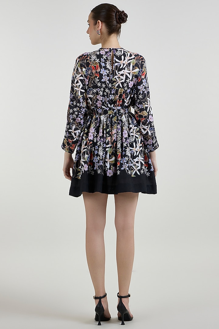Black Linen Blend Printed Mini Summer Dress by Sobariko at Pernia's Pop Up Shop