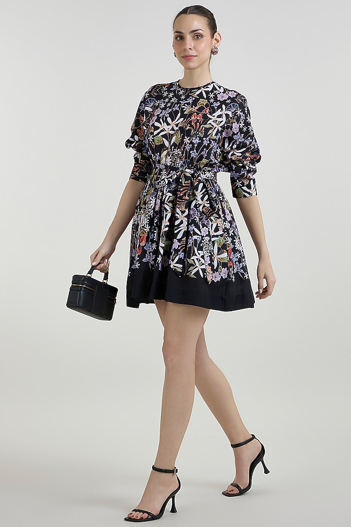 Black Linen Blend Printed Mini Summer Dress by Sobariko at Pernia's Pop Up Shop