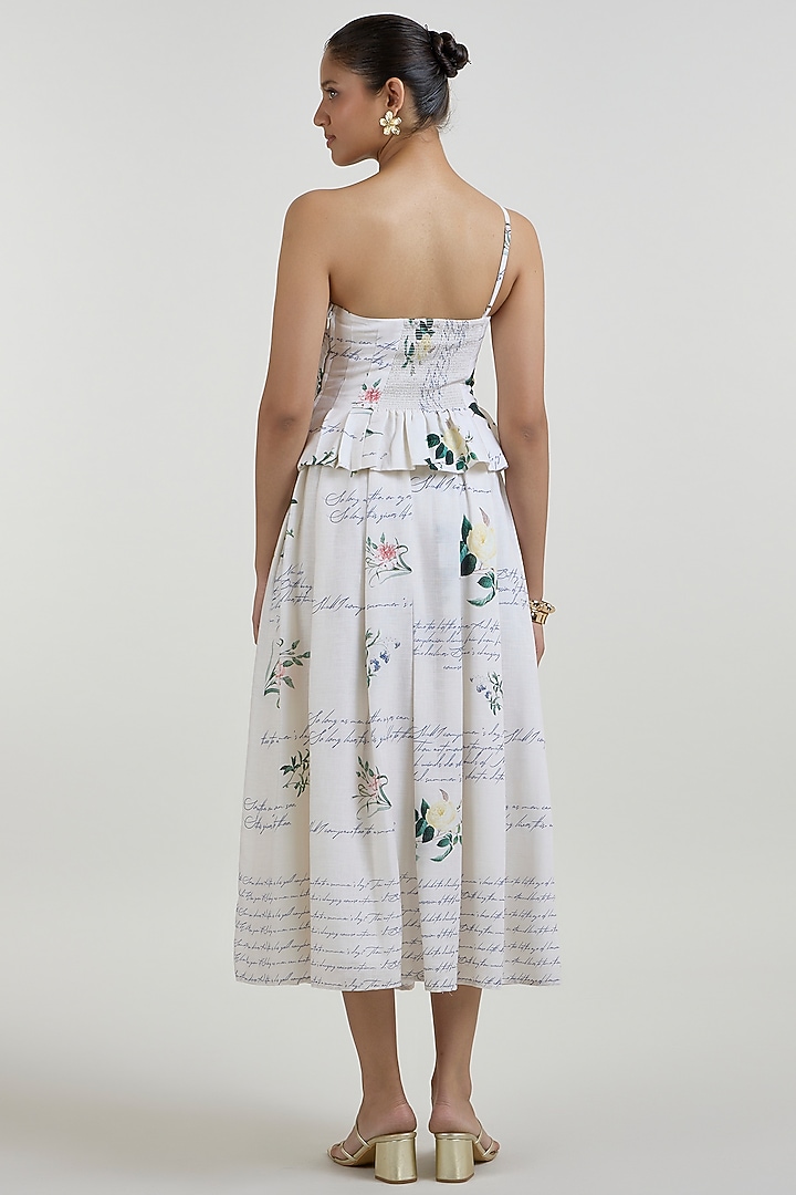 Ivory Linen Blend Printed Midi Skirt Set by Sobariko at Pernia's Pop Up Shop