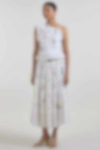Ivory Linen Blend Printed Midi Skirt Set by Sobariko at Pernia's Pop Up Shop