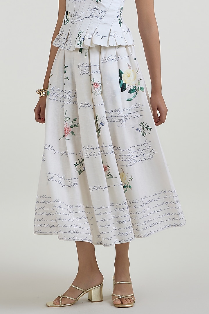Ivory Linen Blend Printed Midi Skirt Set by Sobariko at Pernia's Pop Up Shop