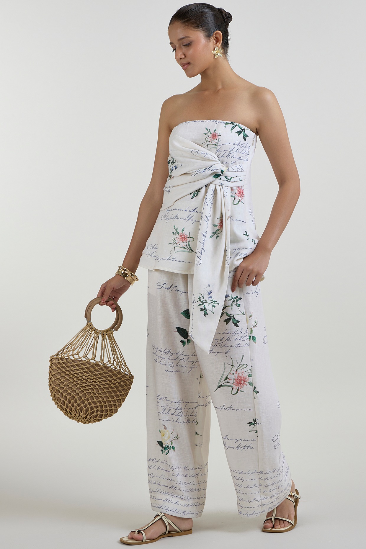 Sobariko Ivory Linen Blend Printed Co-Ord Set