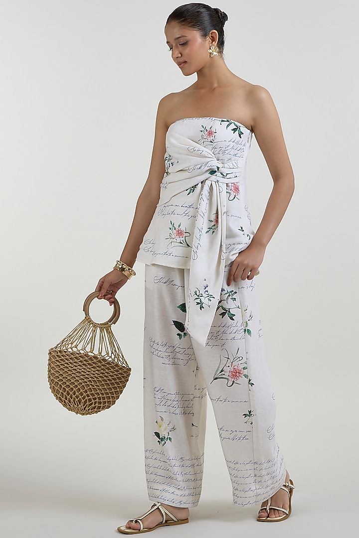 Ivory Linen Blend Printed Co-Ord Set by Sobariko at Pernia's Pop Up Shop
