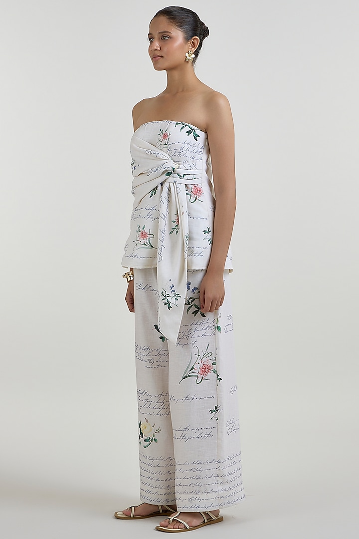 Ivory Linen Blend Printed Co-Ord Set by Sobariko at Pernia's Pop Up Shop