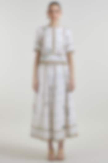 Ivory Linen Blend Printed Midi Skirt Set by Sobariko at Pernia's Pop Up Shop