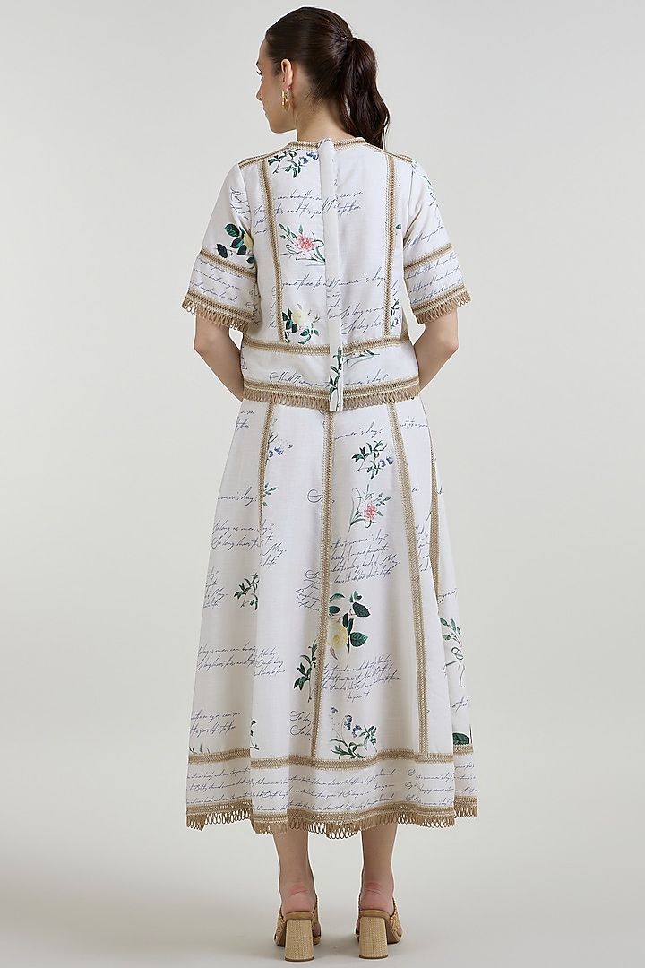 Ivory Linen Blend Printed Midi Skirt Set by Sobariko at Pernia's Pop Up Shop