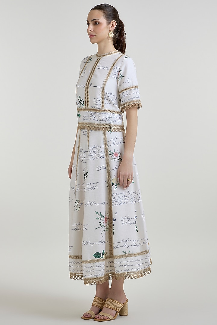 Ivory Linen Blend Printed Midi Skirt Set by Sobariko at Pernia's Pop Up Shop