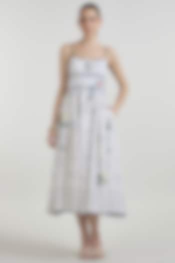 Ivory Linen Blend Printed Tie-Up Midi Vacation Dress by Sobariko at Pernia's Pop Up Shop