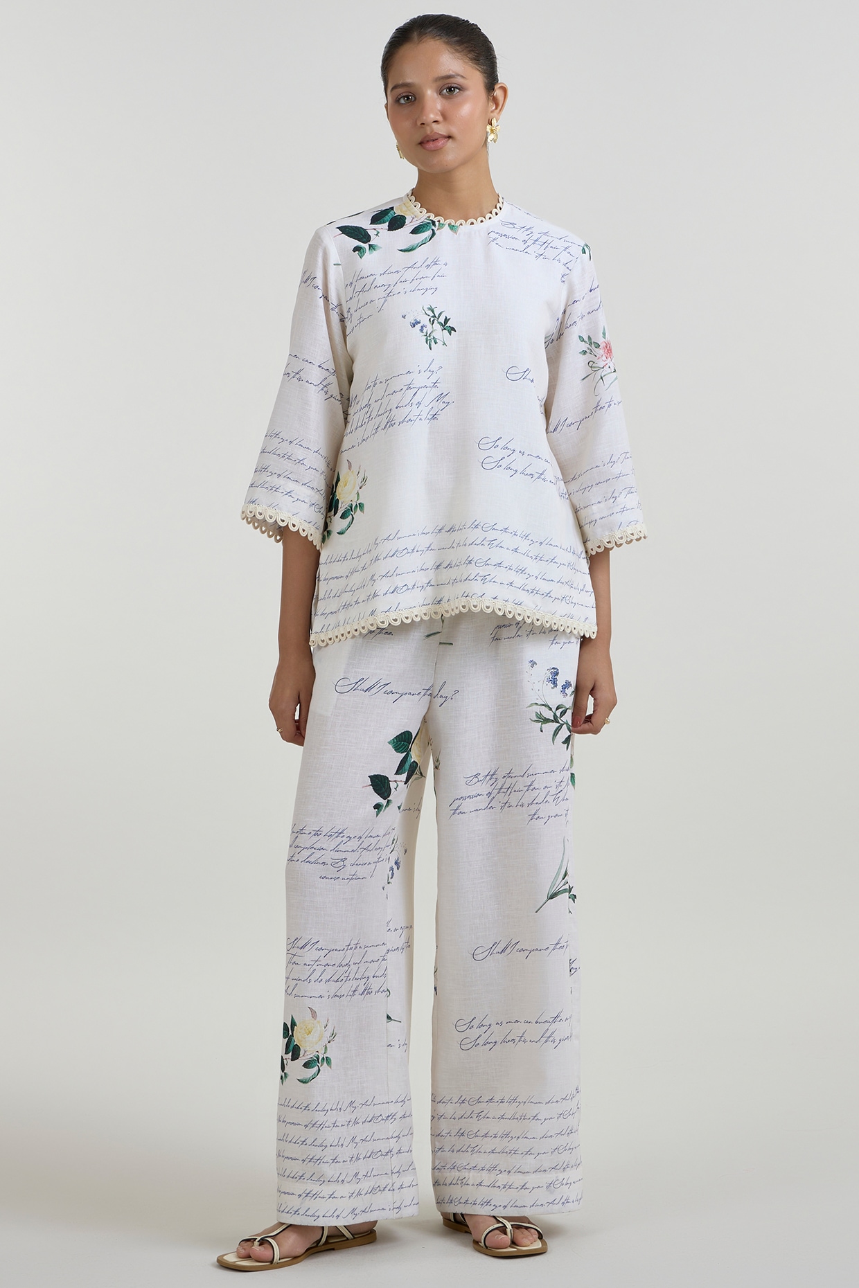 Sobariko Ivory Linen Blend Printed Co-Ord Set