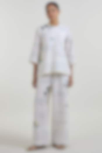 Ivory Linen Blend Printed Co-Ord Set by Sobariko at Pernia's Pop Up Shop