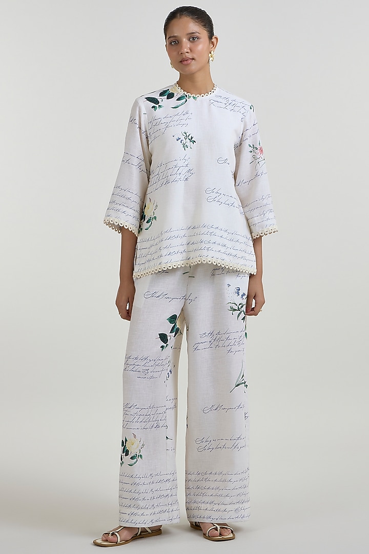Ivory Linen Blend Printed Co-Ord Set by Sobariko at Pernia's Pop Up Shop