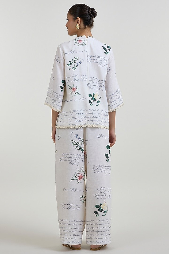 Ivory Linen Blend Printed Co-Ord Set by Sobariko at Pernia's Pop Up Shop