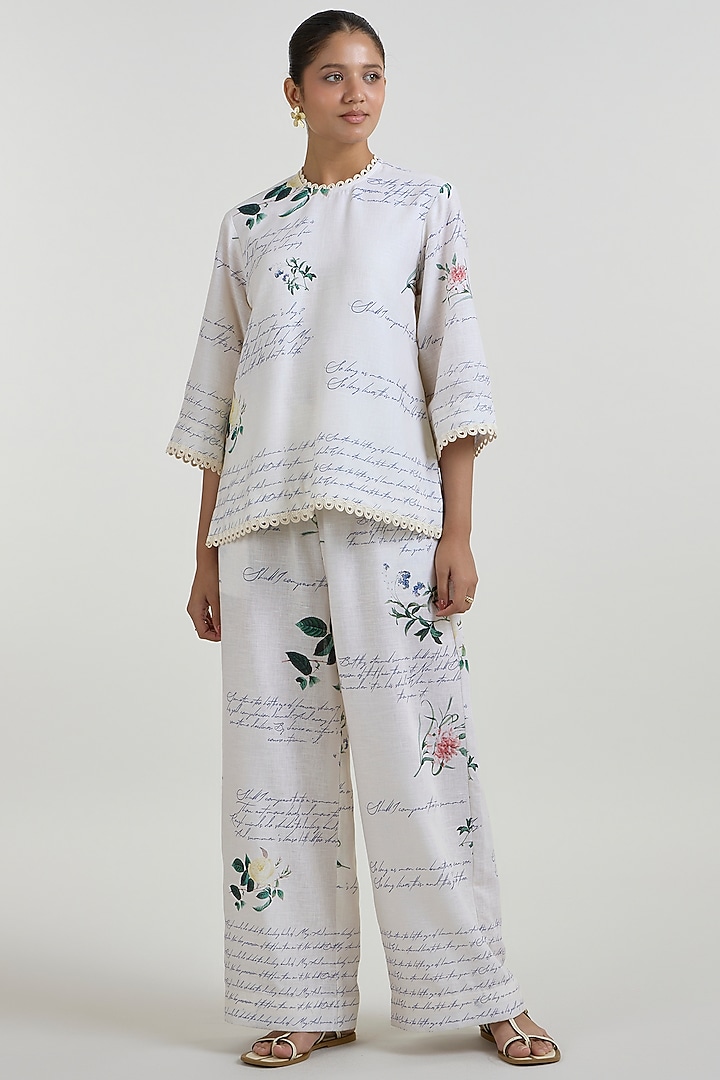 Ivory Linen Blend Printed Co-Ord Set by Sobariko at Pernia's Pop Up Shop