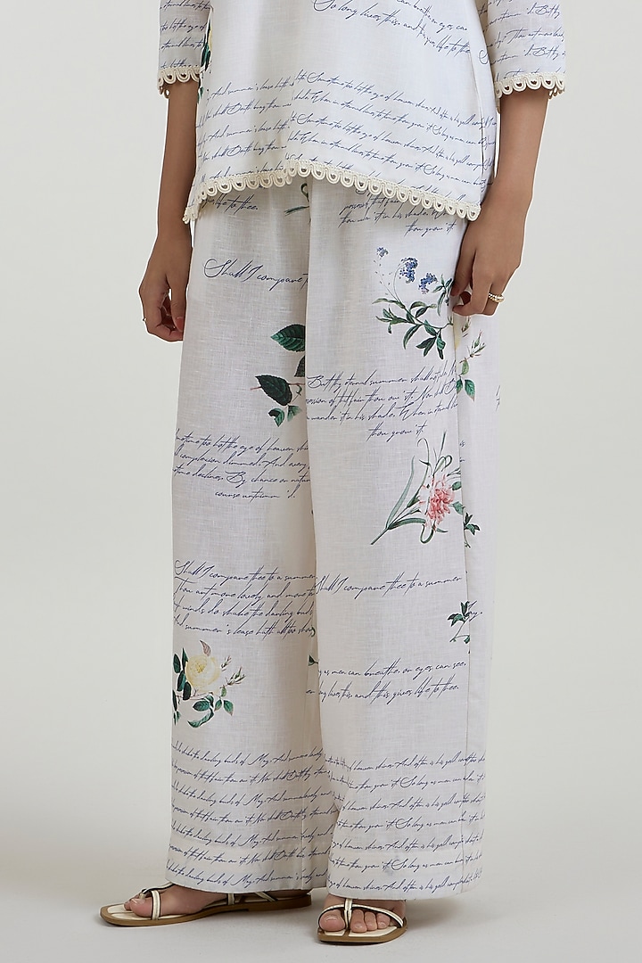 Ivory Linen Blend Printed Co-Ord Set by Sobariko at Pernia's Pop Up Shop